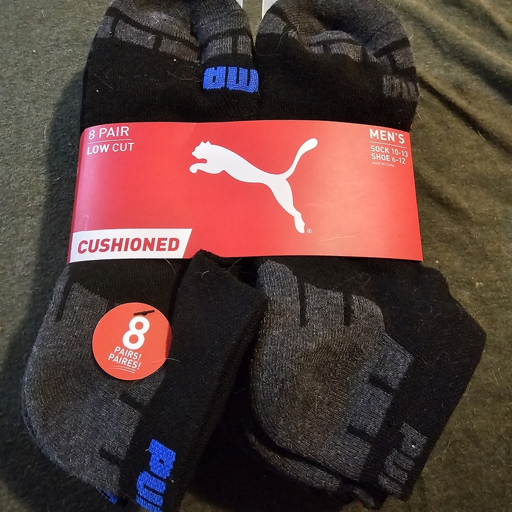 Puma Black and Blue Athletic Socks Cushioned Comfort